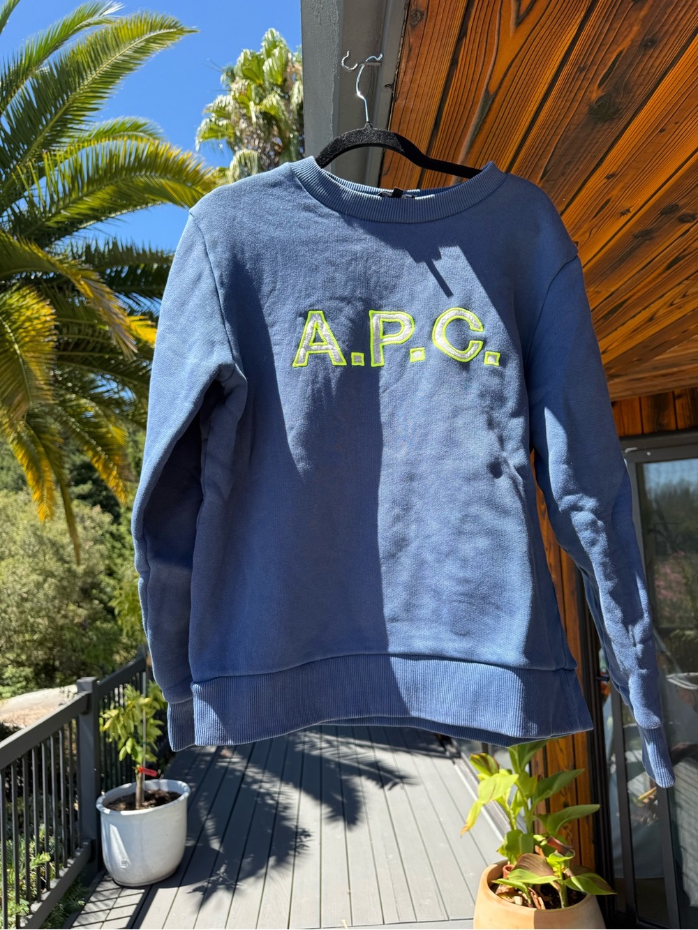 A.P.C. Chambray Blue Sweatshirt with Neon Yellow Logo
